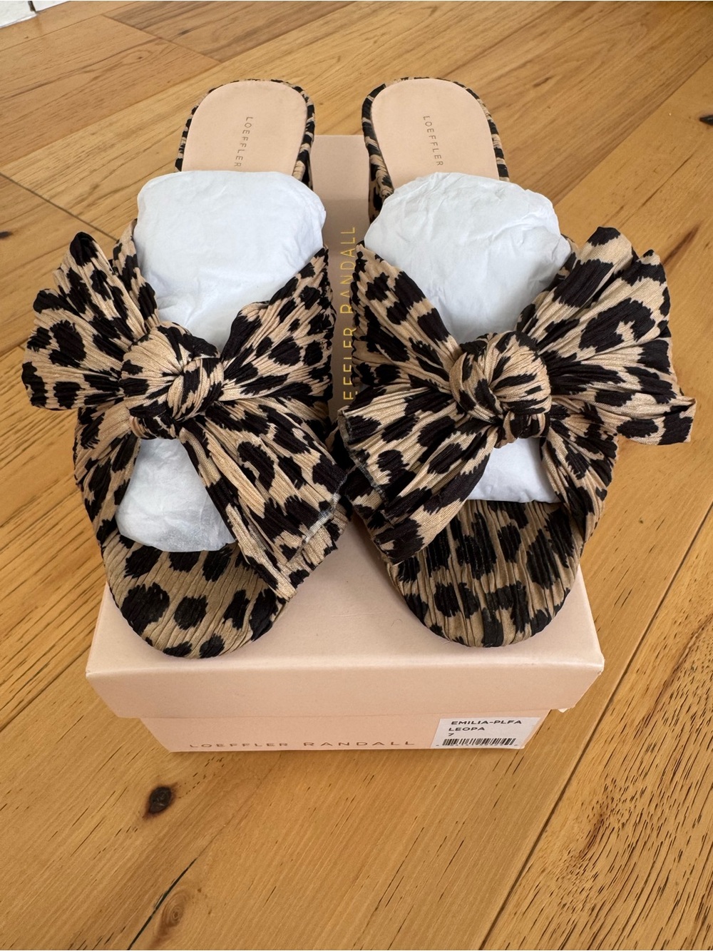 Loeffler Randall Women’s Leopard Bow Slide Sandals - Beige & Black